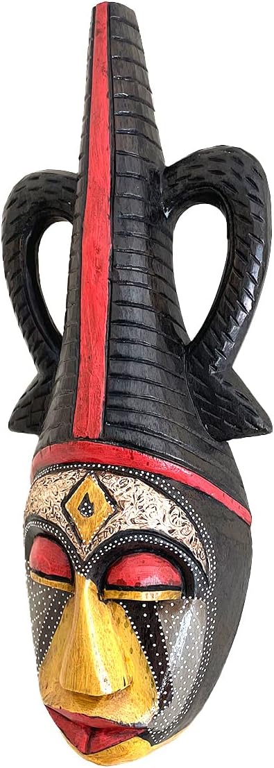 OMA African Mask Wall Hanging Home Decor Hand Carved Wooden Protection Lucky Tribal Tiki Wall Mask