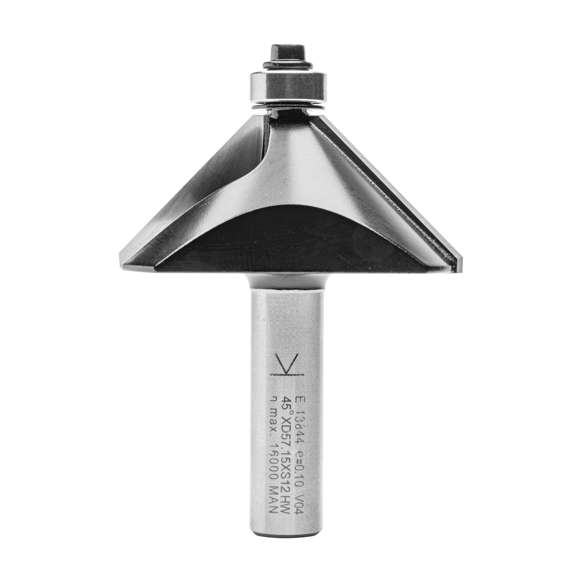 ENT 13844 Fresa de chaflán, en carburo, vástago (S) 12 mm, diámetro (D) 57,2 mm, NL 22,2 mm, E 45°, SL 40 mm, con rodamiento