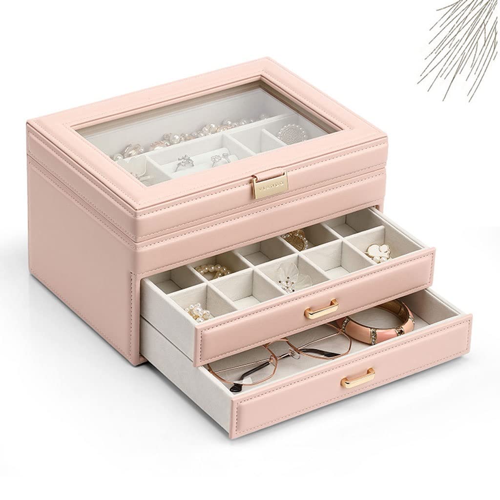 Juwelierschachtel künstliche Leder Schmuckschachtel Schublade Aufbewahrungsbox Ringohrring Halskette Armband Uhr Aufbewahrungsbox Multilayer Schmuckschachtel Schmuckkoffer Organizer (Farbe: Gold)