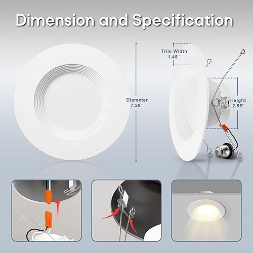 Miniatura 2 de Luces LED inteligentes de 6 pulgadas, 12 W, 1000 lúmenes, paquete de 4 luces LED inteligentes que funcionan con AlexaGoogle, iluminación empotrada