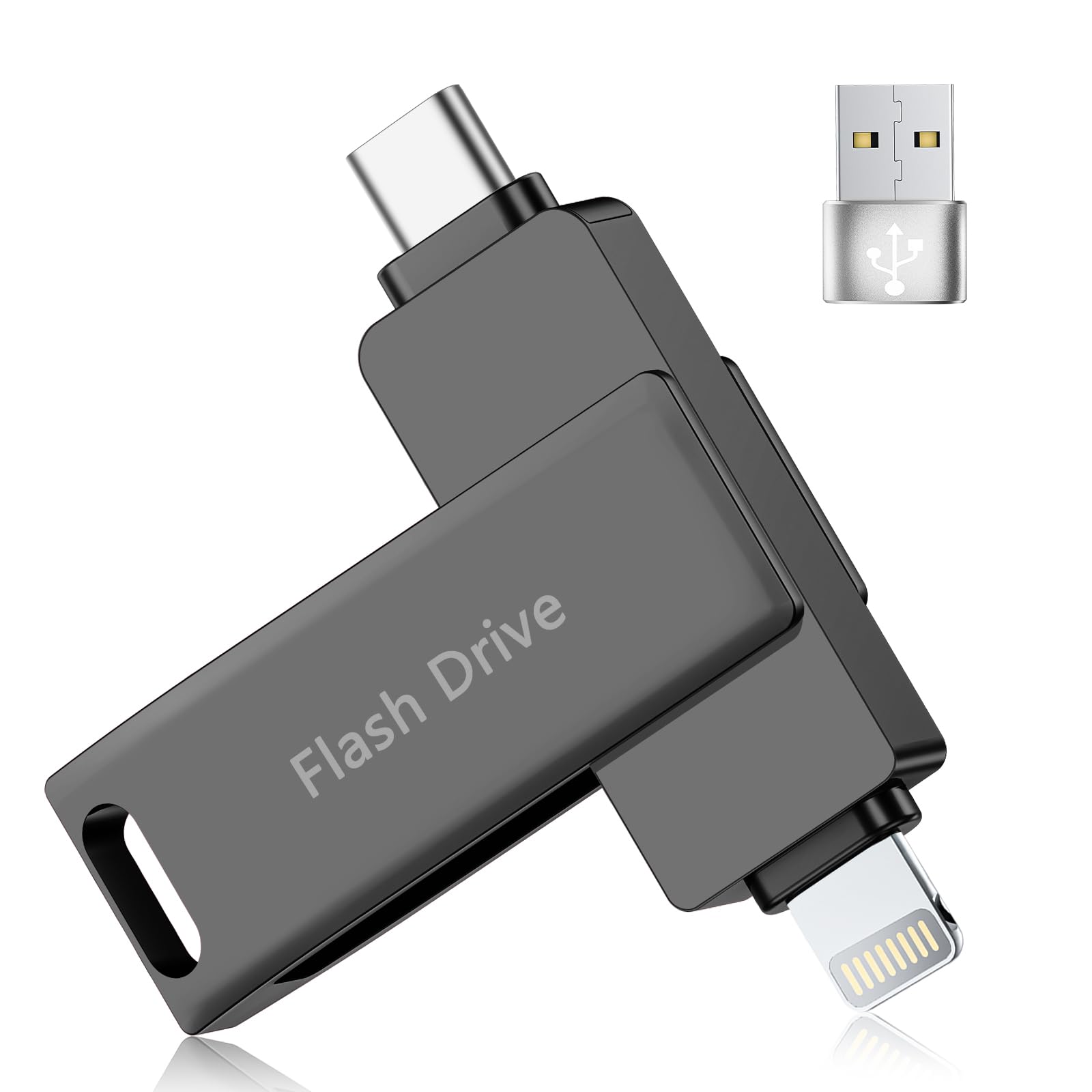 [Ohne App] USB Stick 512GB für iPhone MFi-zertifizierter, Lncnnk 3 in 1 Flash-Laufwerk, Lightning USB 3.0 Speicherstick Fotostick, USB C Stick für iPhone/iPad/OTG Android Handy/Mac/PC,Schwarz