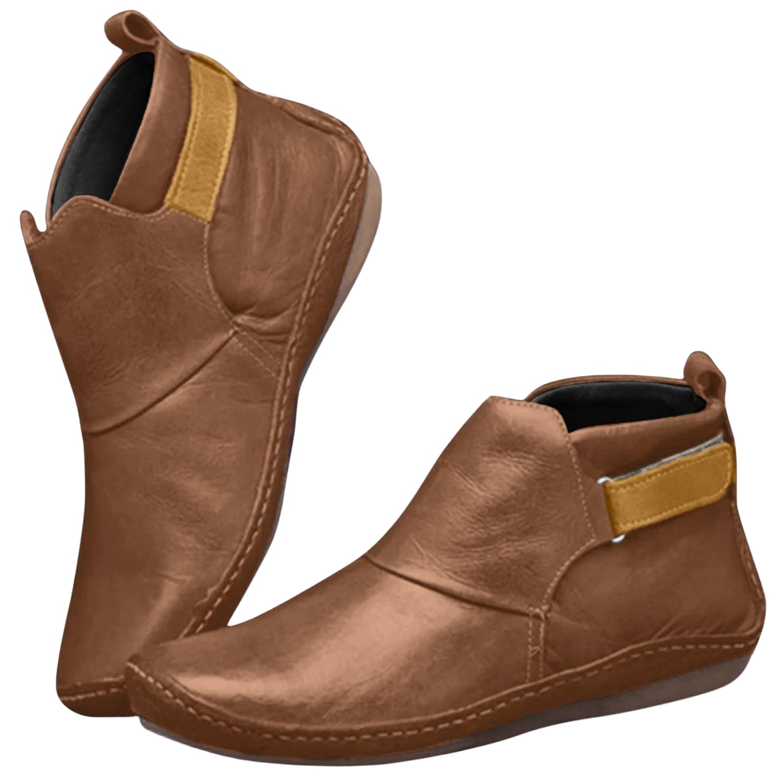 Ankle Boots for Women Vintage Casual Pu Leather Anti-Slip Boots Comfortable Lightweight Soft Sole Short Booties Fall Winter
