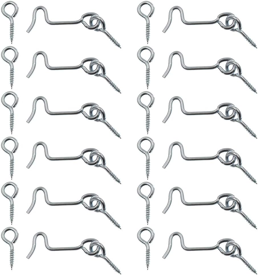 12pcs 1.5 Inch Cabin Hook and Eye Latch with Mounting Screws, for Wood Gate Door Swivel Window