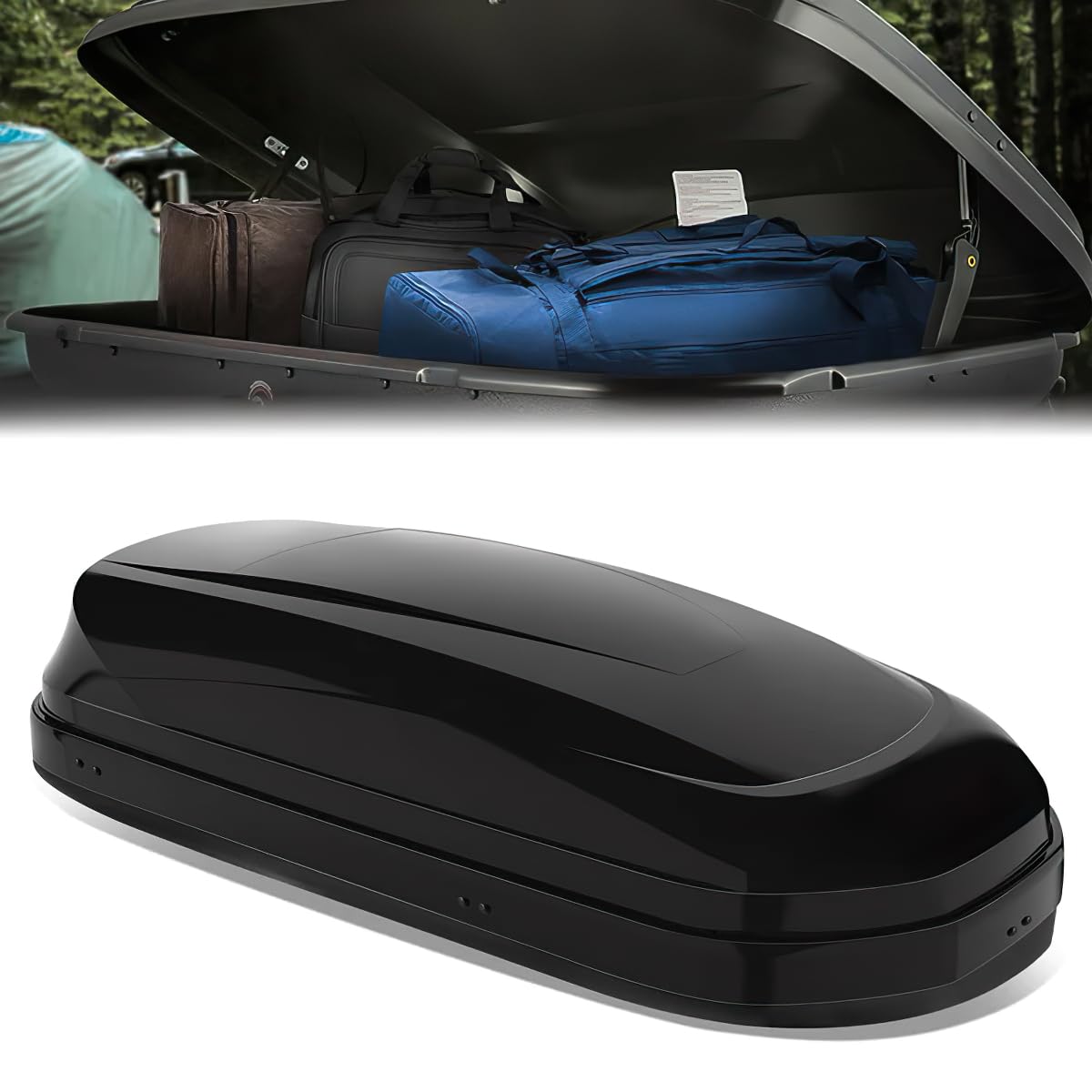 11 cu. ft. Rooftop Cargo Carrier ABS Lockable Heavy Duty Hard Shell Waterproof Car Roof Rack Luggage Carrier 53 X 34 X 15 Inches Glossy Black Capacity 110 LBS