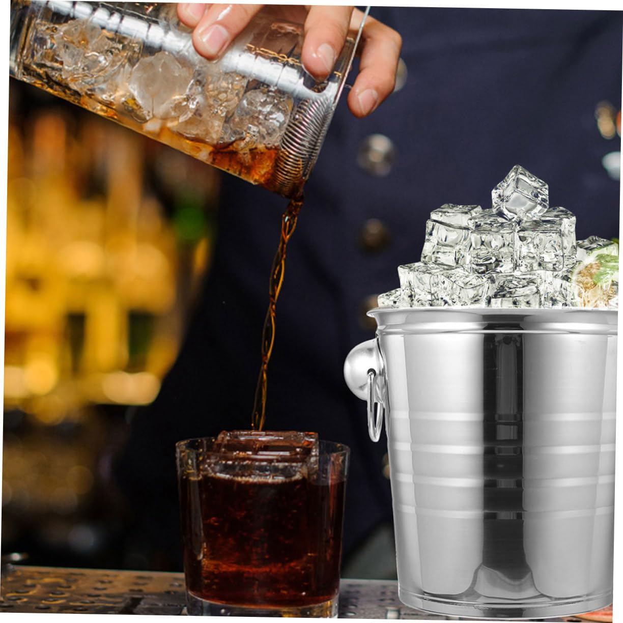 Cubitera De Metal Acero Inoxidable Asa Doble para Fiestas y Coctelería
