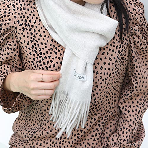 Linişte 100% Pure Wool Scarf - Men And Women Winter Warm Soft Luxurious Solid Colors Gift Box Cream thumb #5