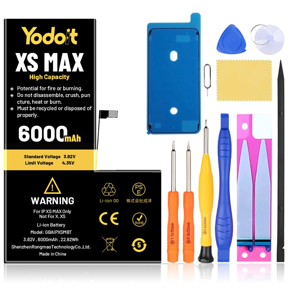 Yodoit for iPhone XS Max Battery Replacement 6000mAh Battery High Capacity 0 Cycle Replacement for Model A1921, A2101, A2102, A2103, A2104 with Repair Tool Kit & Adhesive