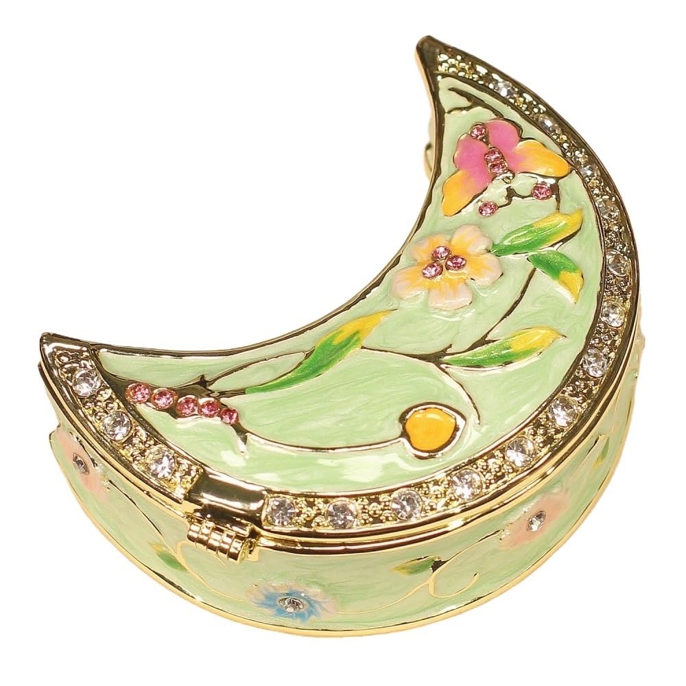 YOPI Moon-Shaped Enameled Metal Trinket Box for Jewelry Storage, Small Hummingbird Rhinestone Keepsake Organizer, Home Decor