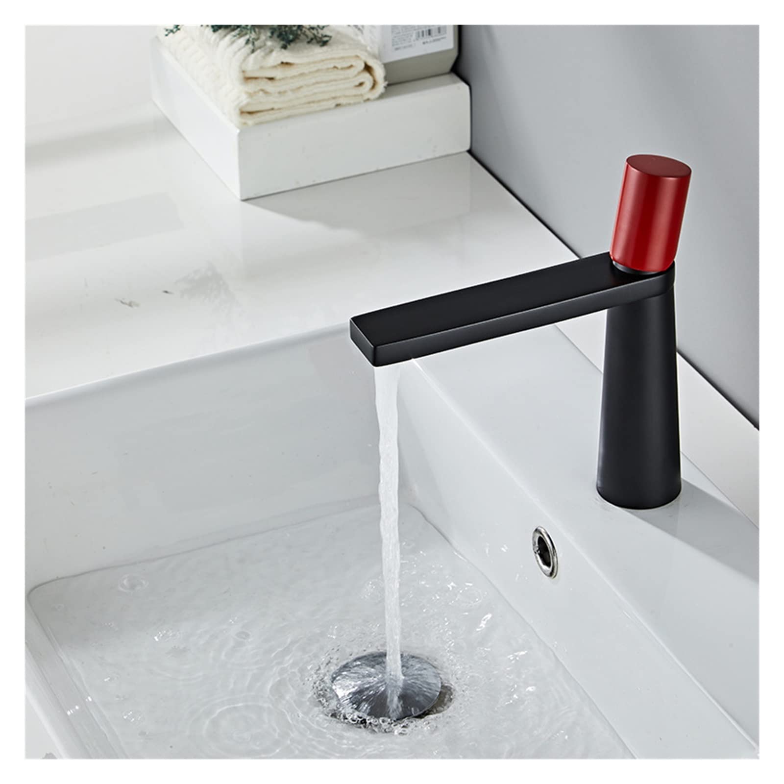 Robinet mitigeur noir en laiton pour lavabo de salle de bain monotrou orientable 360°
