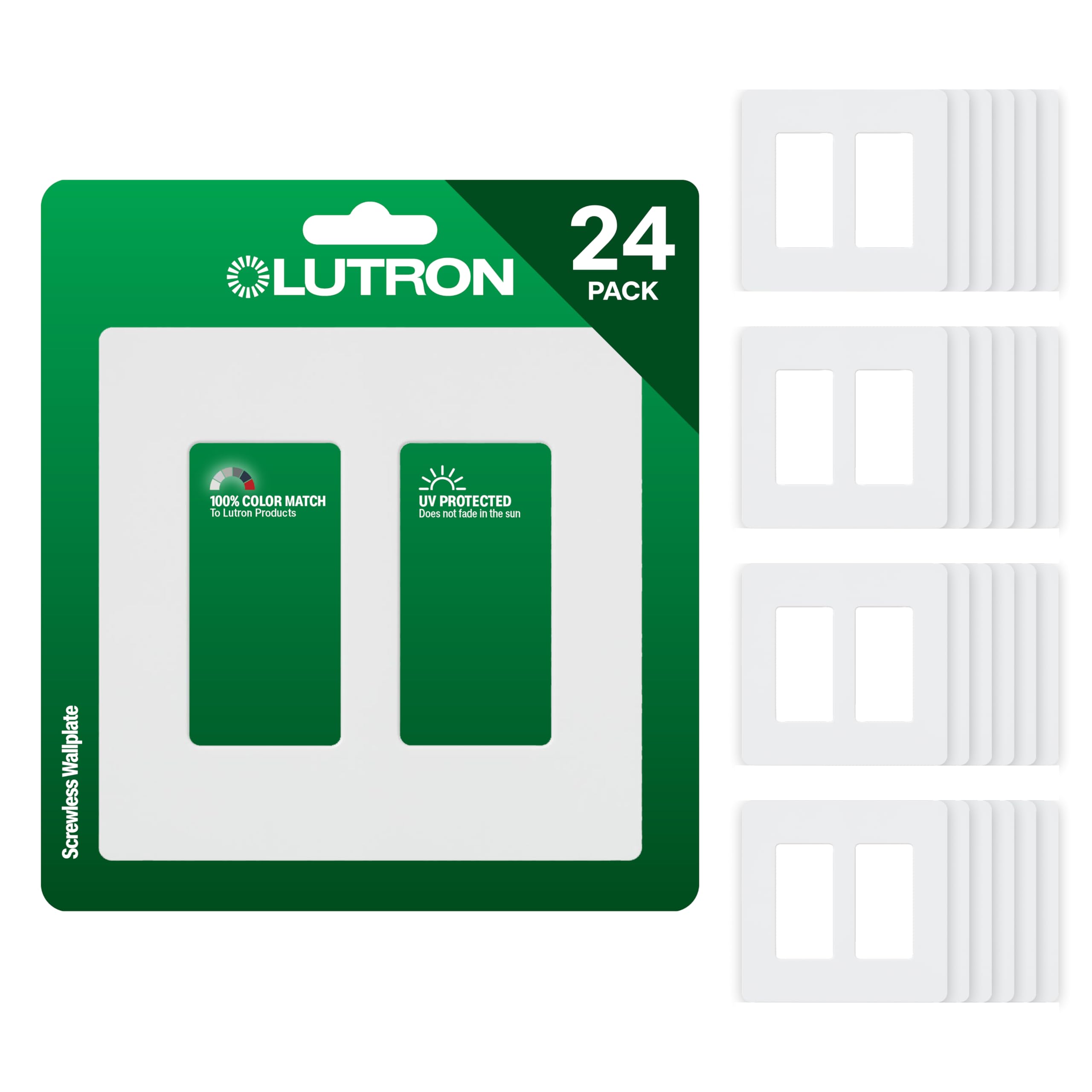 Lutron Claro CW-2-WH: placas blancas de 2 ventanas con acabado limpio sin tornillos visibles