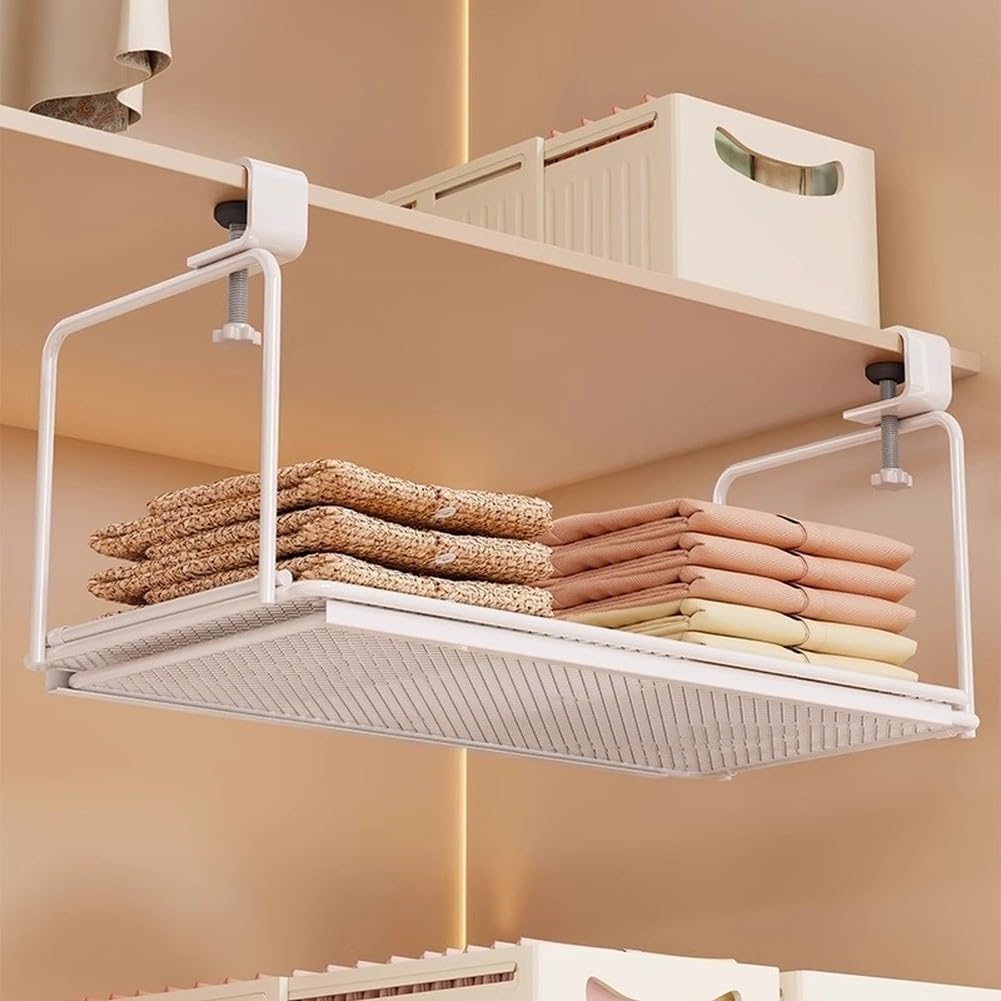Organizador ajustable para colgar en el armario, ahorra espacio, de hierro, se extiende de 39,5 a 70 cm, color blanco