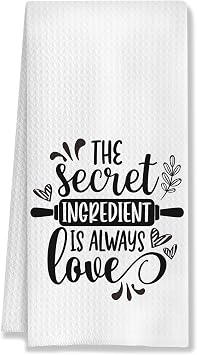 Funny Kitchen Towels, Funny Dish Towels with Sayings, Funny Tea Towels for Kitchen, The Secret Ingredient is Love Decorative Kitchen Towels, Funny Bathroom Decor, 16x24 Inches