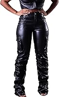 Zebaexf Women's High Waist Faux Leather Leggings - Stretchy Stacked Leg Pants for Slim Sexy Fit