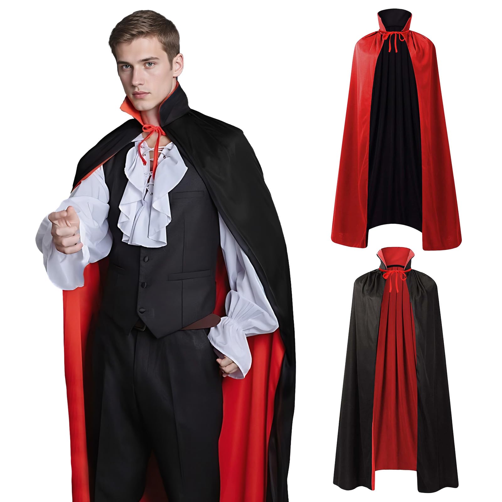 Applysu Vampire Cloak Capes Halloween Stand Up Collar Red Black Vampire Witch Cloak Full Length Cosplay Cape for Party