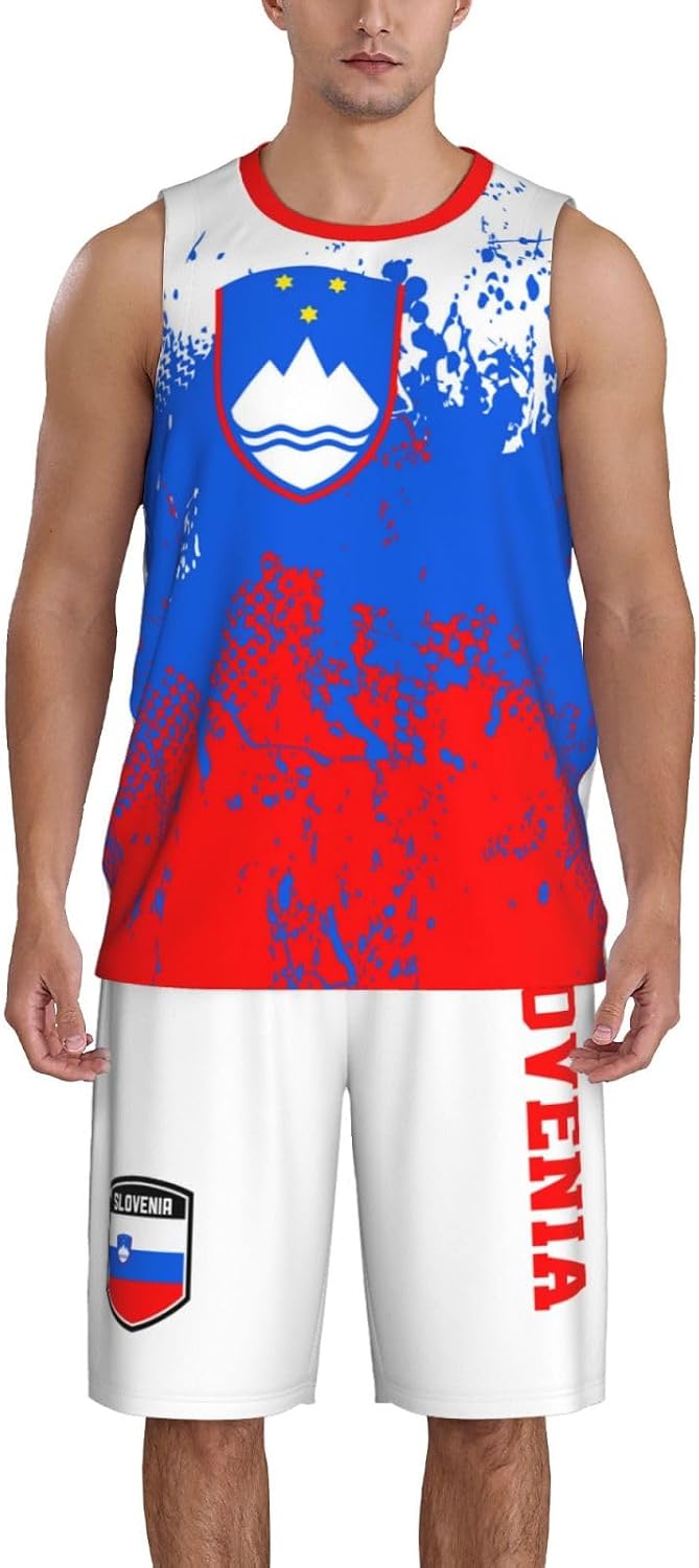 Slovenia Flag Grain Basketball Jersey Uniform Suit for Men Adults Training Athletic Set