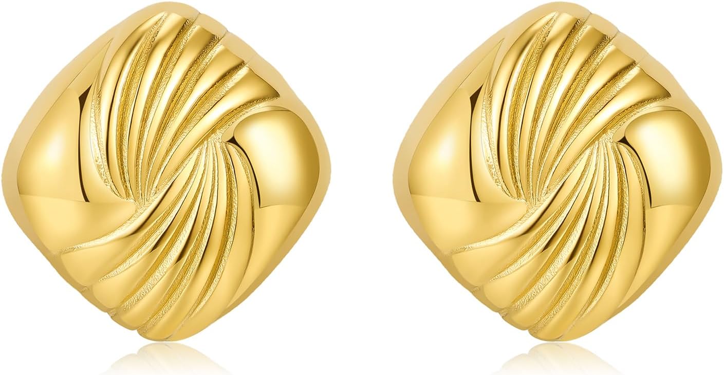 Dckazz Gold Stainless Steel Earrings for Women Trendy Large Gold Stud Hypoallergenic