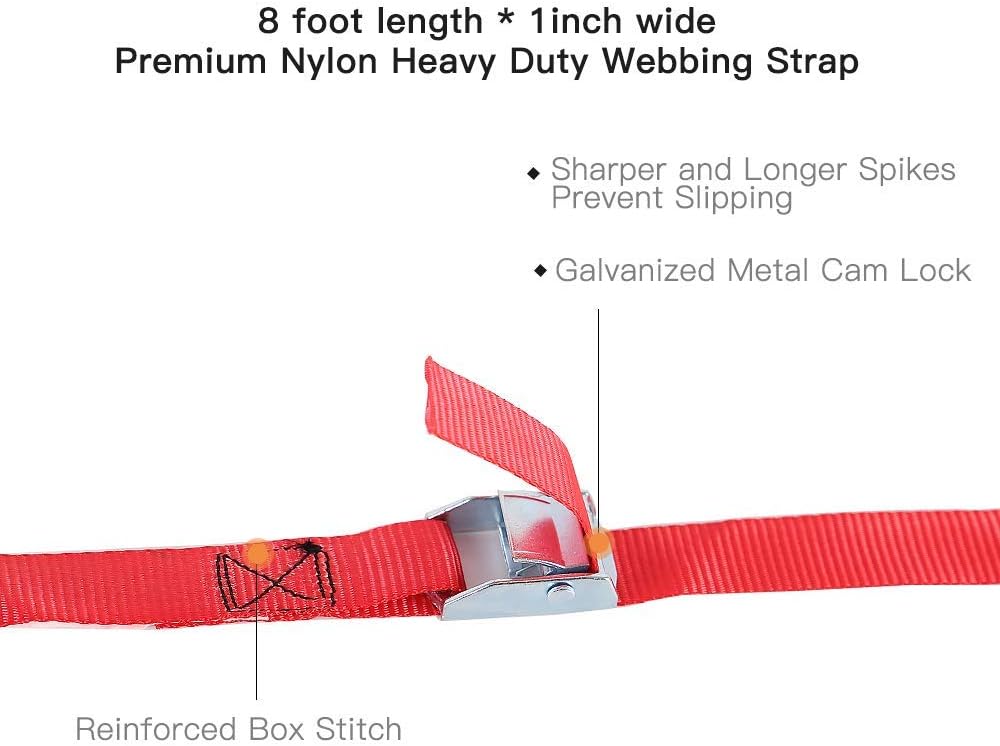 XSTRAP STANDARD Cam Buckle Straps 6PK 8FT Powersports Tie-Downs 1-Inch Red Lashing Straps with Carry Bag, Ideal for Securing Cargo, Luggage, Bicycles