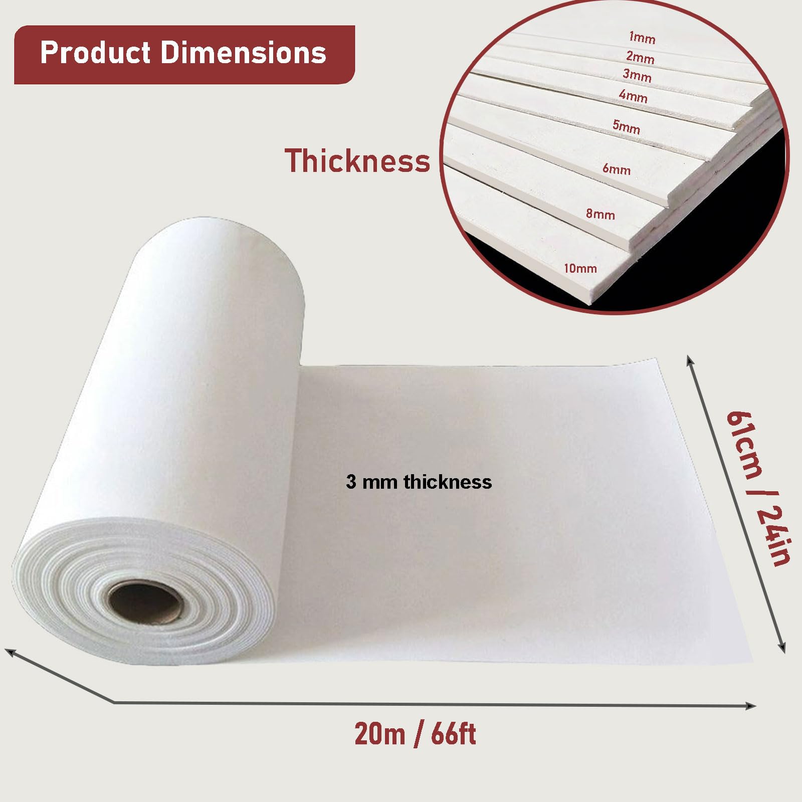 Keramikfaserpapier 2300℉ Hochtemperatur-dichtungspapier | Dicke 1 Mm - 10 Mm | Asbestfrei, Feuerbeständig | Flexibel Und Schneidbar Für Industrieöfen Und Holzöfen(Size:Full roll: 3mm x 20m)