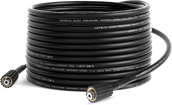 Pressure Washer Hose 3200 PSI 25 FT x 1/4 Inch, Flexible Power Washers Hose Replacement, M22-14mm Brass Thread