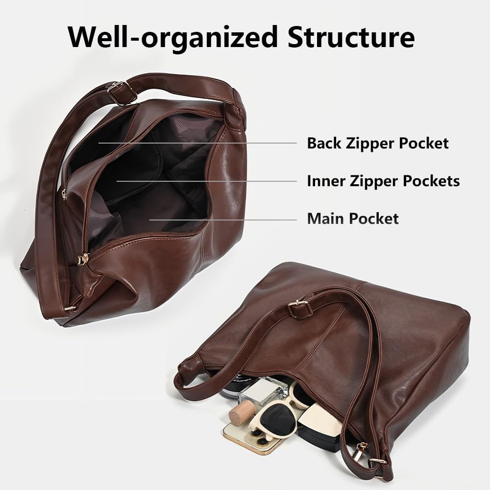 Hobo Bags for Women Vegan Leather Shoulder Purses for Women Slouchy Crossbody Tote Handbags with Adjustable Starp - Image 4