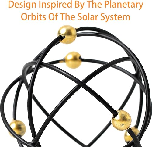 Miniatura 3 de Decoración de mesa geométrica moderna de 4.5 pulgadas, esfera decorativa de metal, elegante escultura negra con bolas doradas, decoración de mesa