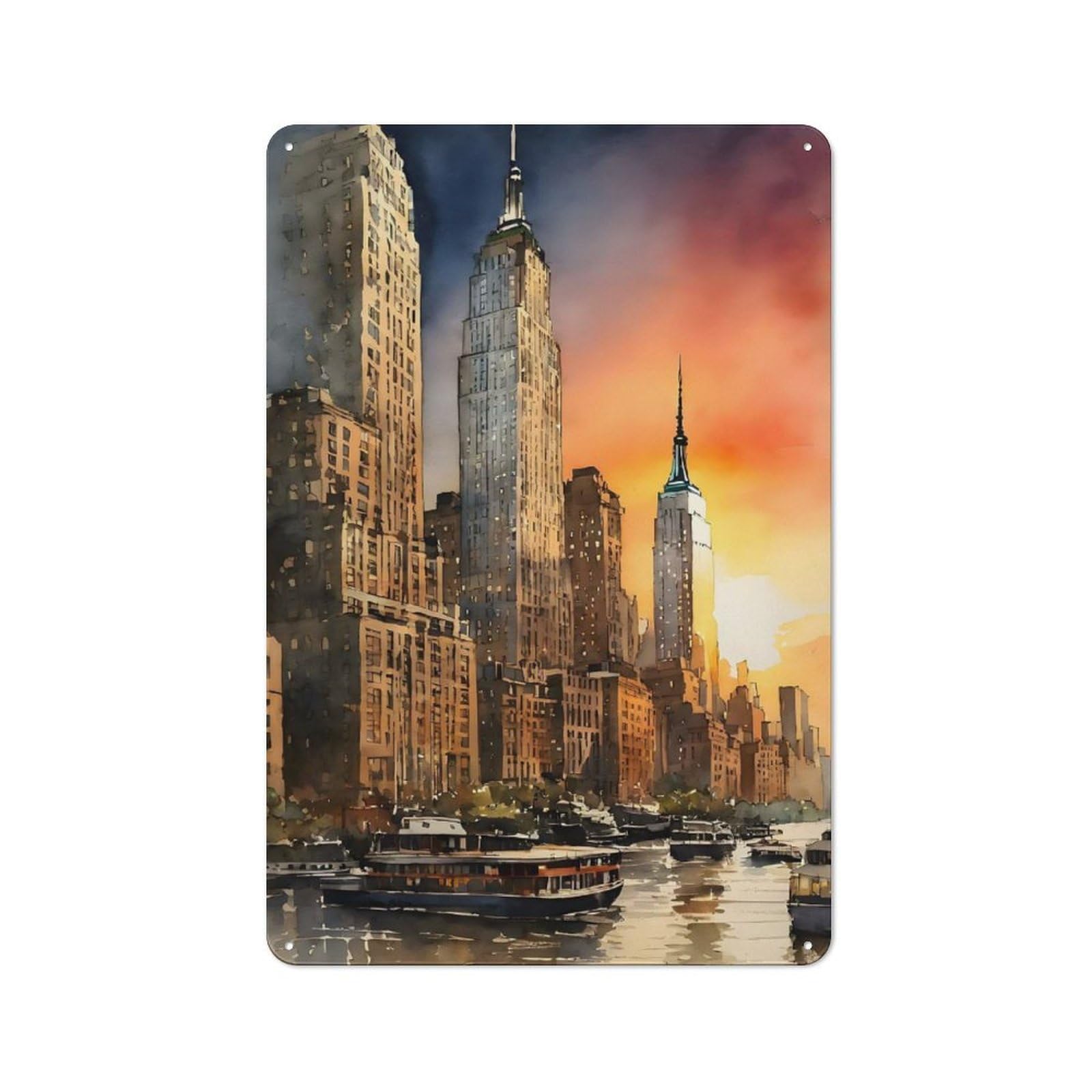 Junmoney New York City Art Metal Wall Sign 30X20cm, Clean Industrial Loft Wall Plaque For Workspace, Cafe, Hallway Or Garage