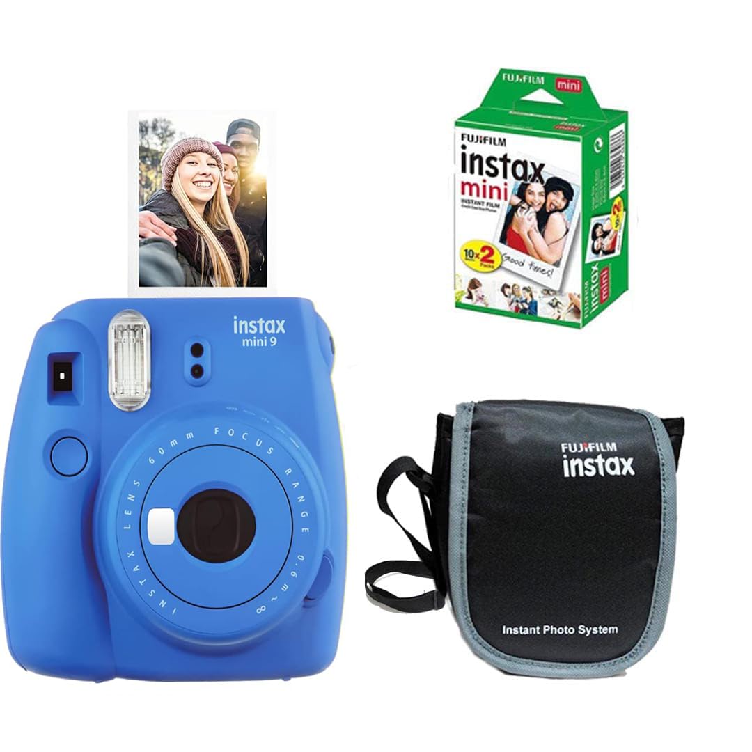 Fujifilm Instax Mini 9 Instant Camera + 20 Shots Films + Carrying Case (Cobalt Blue, Mini 9)