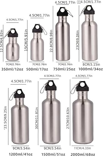 Vista 3 de CDJ Botella de agua deportiva sin aislamiento con asa, botellas de metal de una sola pared de acero inoxidable, sin BPA, reutilizable, 18/8, grado