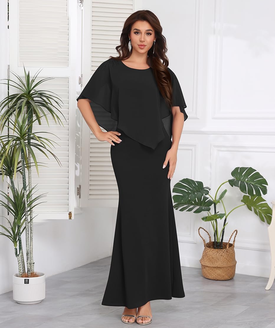 Cape Dresses for Women Long Formal Elegant Evening Party Coktail Dress Hot Drilling Sleeveless Chiffon Mermaid Guest Dresses - Image 6