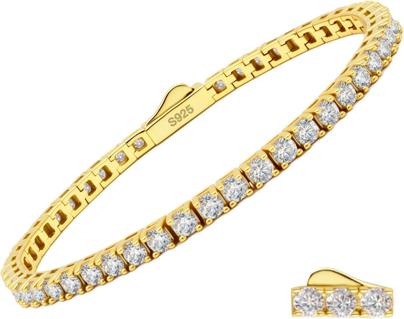 Moissanite Tennis Bracelet for Women Men - 925 Sterling Silver 14k Yellow/White Gold Plated Diamond Classic Chain Bracelets Jewelry Luxury Dainty Gifts Anniversary Wedding to Womens Mens Mom Wife Her