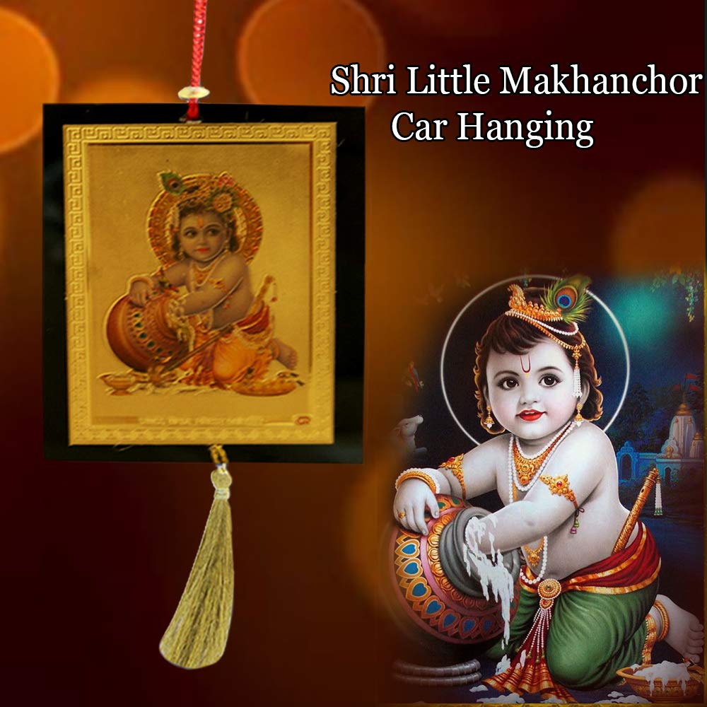 Divya Mantra Sri Little Makhanchor Krishna Talisman Gift Pendant Amulet for Car Rear View Mirror Decor Ornament Accessories/Good Luck Charm Protection Interior Wall Hanging Showpiece - Image 3 thumbnail