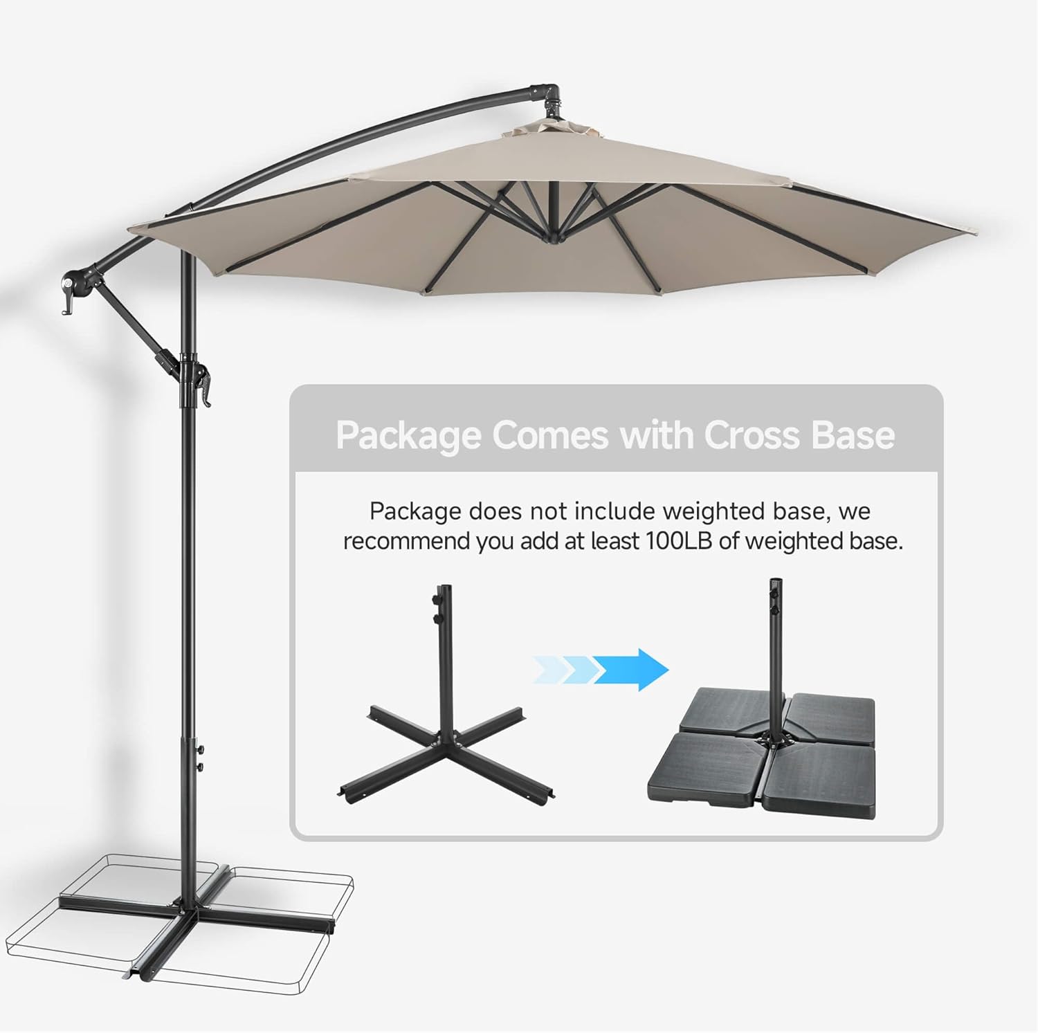 Offset Patio Umbrella Cantilever - 10 FT Cantilever Umbrella Outdoor with Crank and Cross Base, UV Protection Large Patio Umbrella for Garden, Deck, Backyard, Pool, Porch (Taupe)