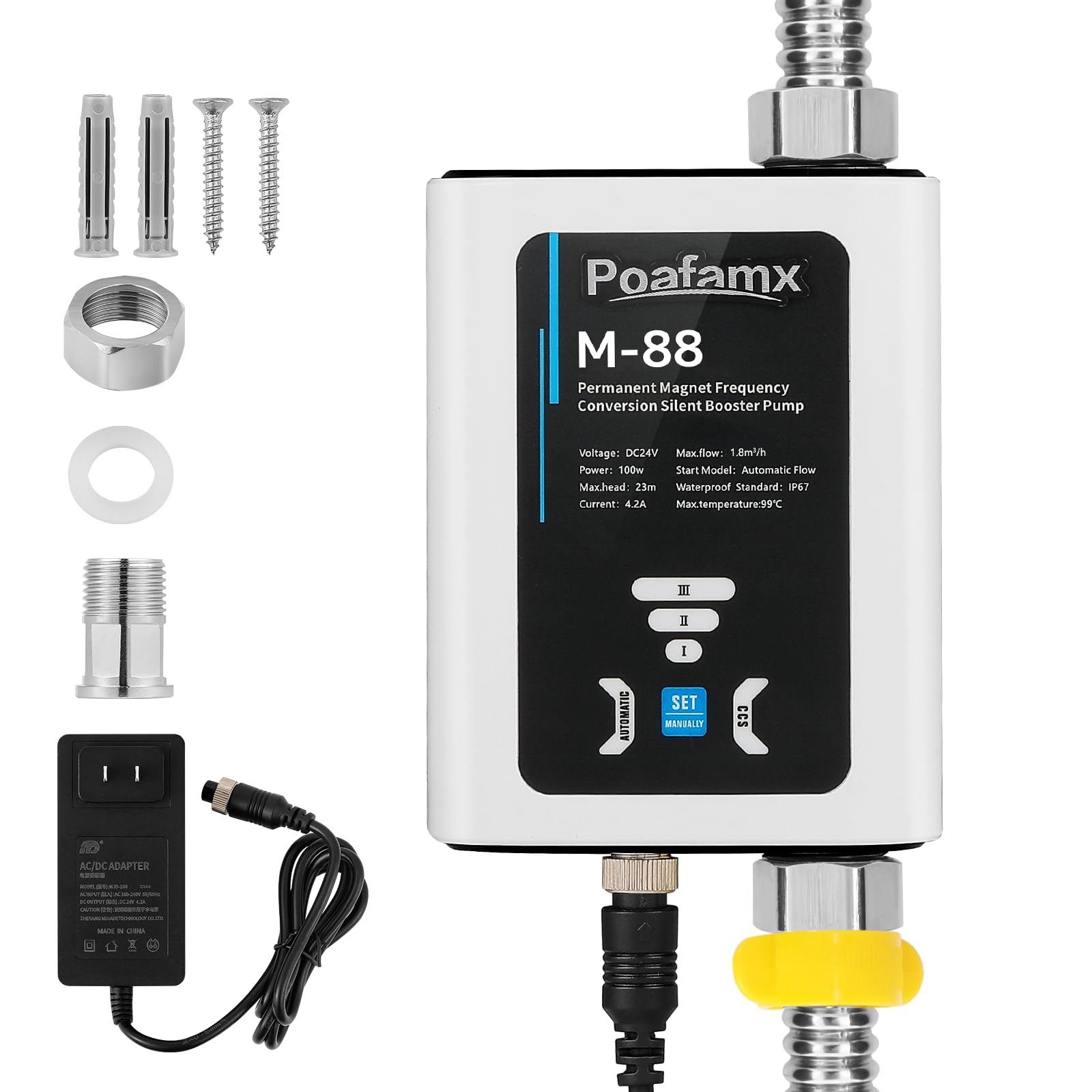 Poafamx 全自動ブースターポンプ 最大流量30L/min 最大揚高23ｍ DC24V 加圧ポンプ 増圧ポンプ 高圧シャワーウォーターポンプ 小型パイプライン加圧水ポンプ 加圧ウォーターポンプ 家庭用自動水道水 給湯器 太陽エネルギー 低ノイズ