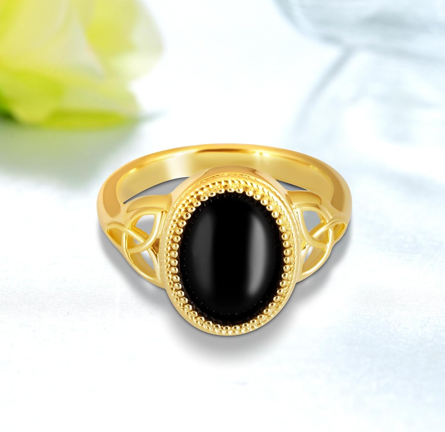 Black Onyx Ring Sterling Silver Black and Gold Ring Black Onyx Jewelry Gifts for Women - Image 2