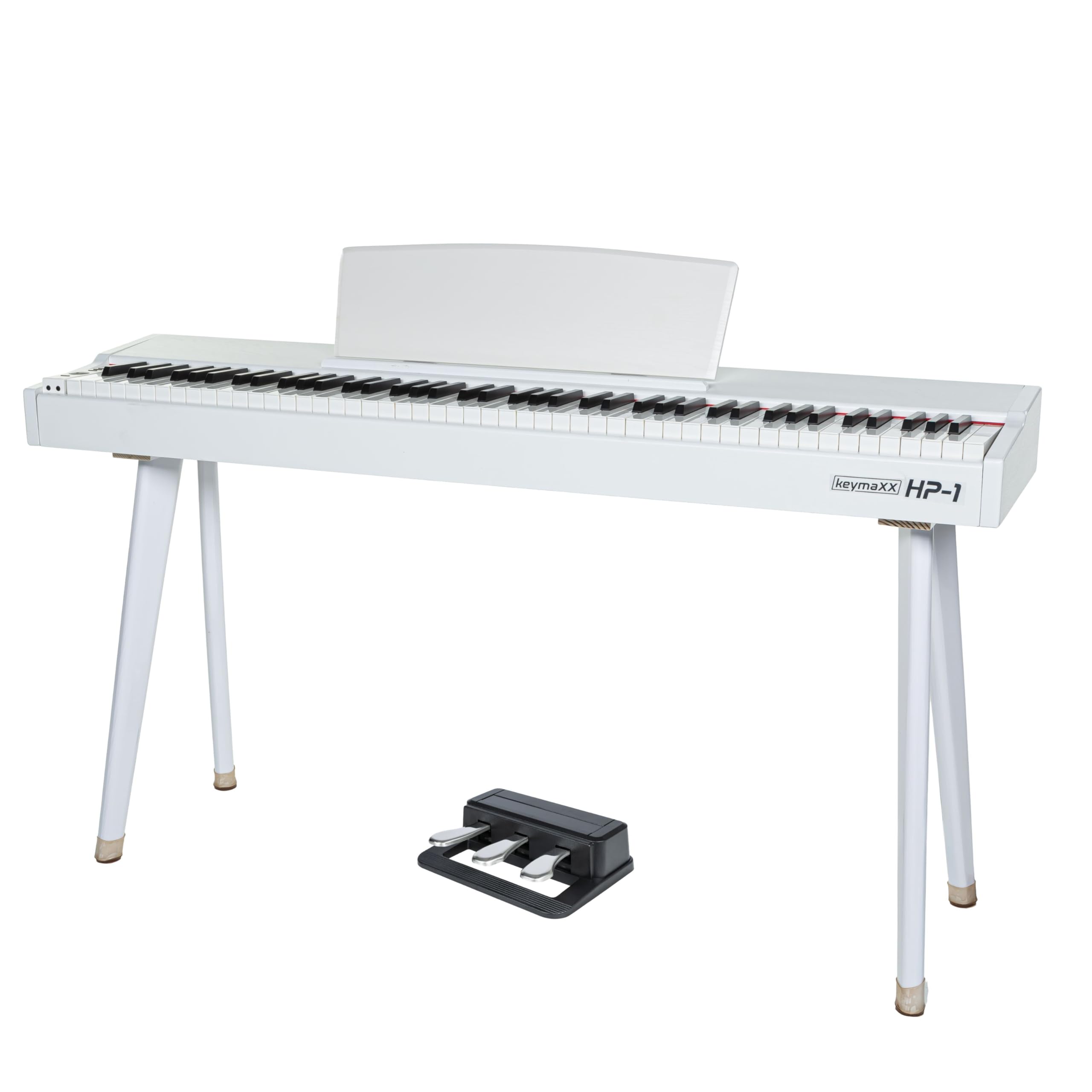 HP-1 Digital Piano Weiß, 88 gewichtete Klaviertasten mit Hammermechanik, MIDI I/O, USB, 2 Kopfhöreranschlüsse, MP3-Playback, elegantes Design, ideal für Anfänger und Profis