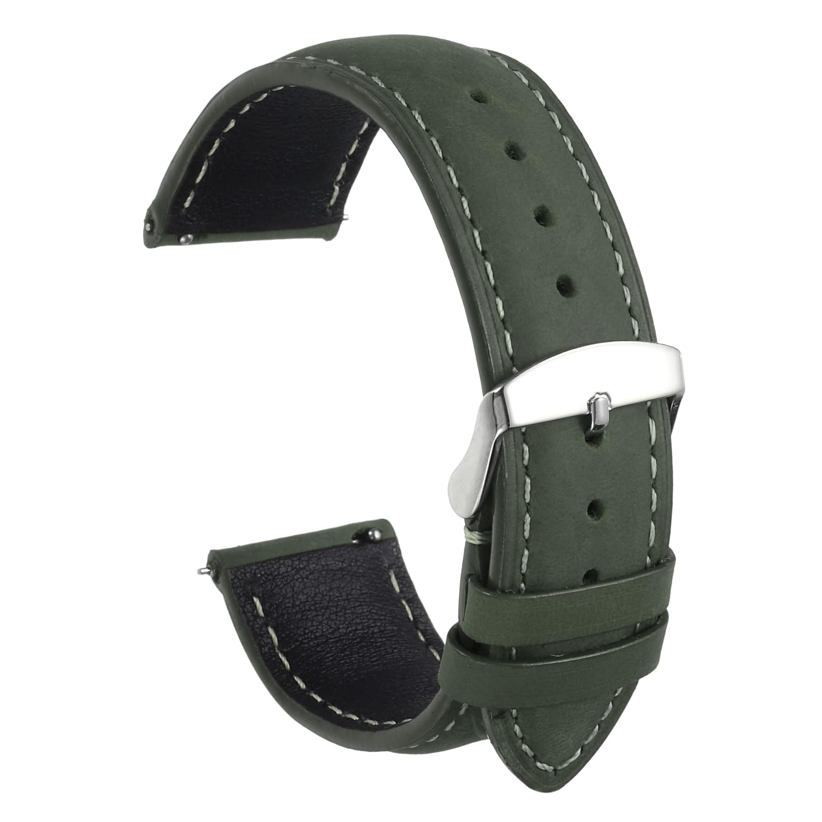 sourcing map Leather Watch Strap, 22mm Quick Release Watch Band with Stainless Steel Silver Buckle Soft Leather Watch Band for Men and Ladies, Green