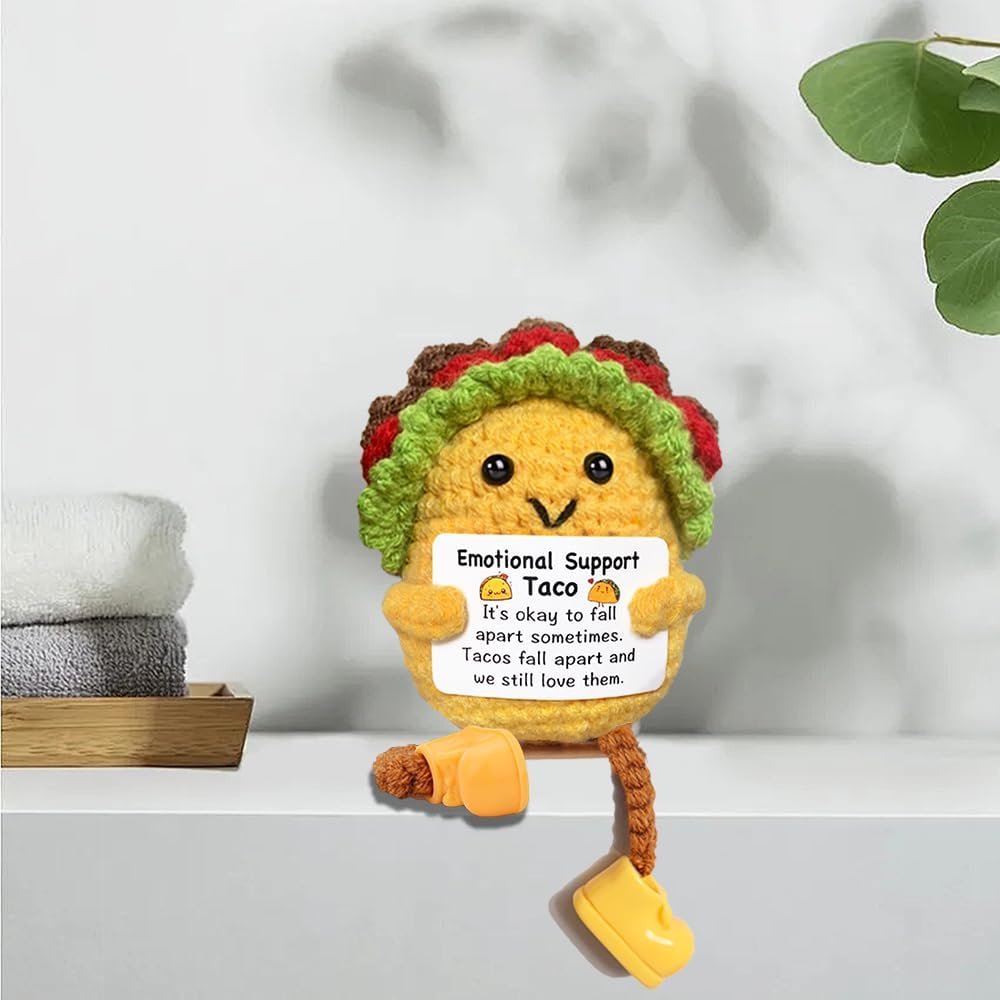 Mini Emotional Support Crochet Taco Gifts Positive Crochet Animals Taco for Women Friends Handmade Knitted Plush Stuffed Animals Funny Cute Christmas Stocking Stuffers Encouragement Gift - Image 7