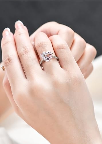 Miniatura 6 de Delicado anillo de plata 925 rosa con forma de corazón de circón para mujer, anillo de compromiso de aniversario, boda, anillos de promesa, anillo