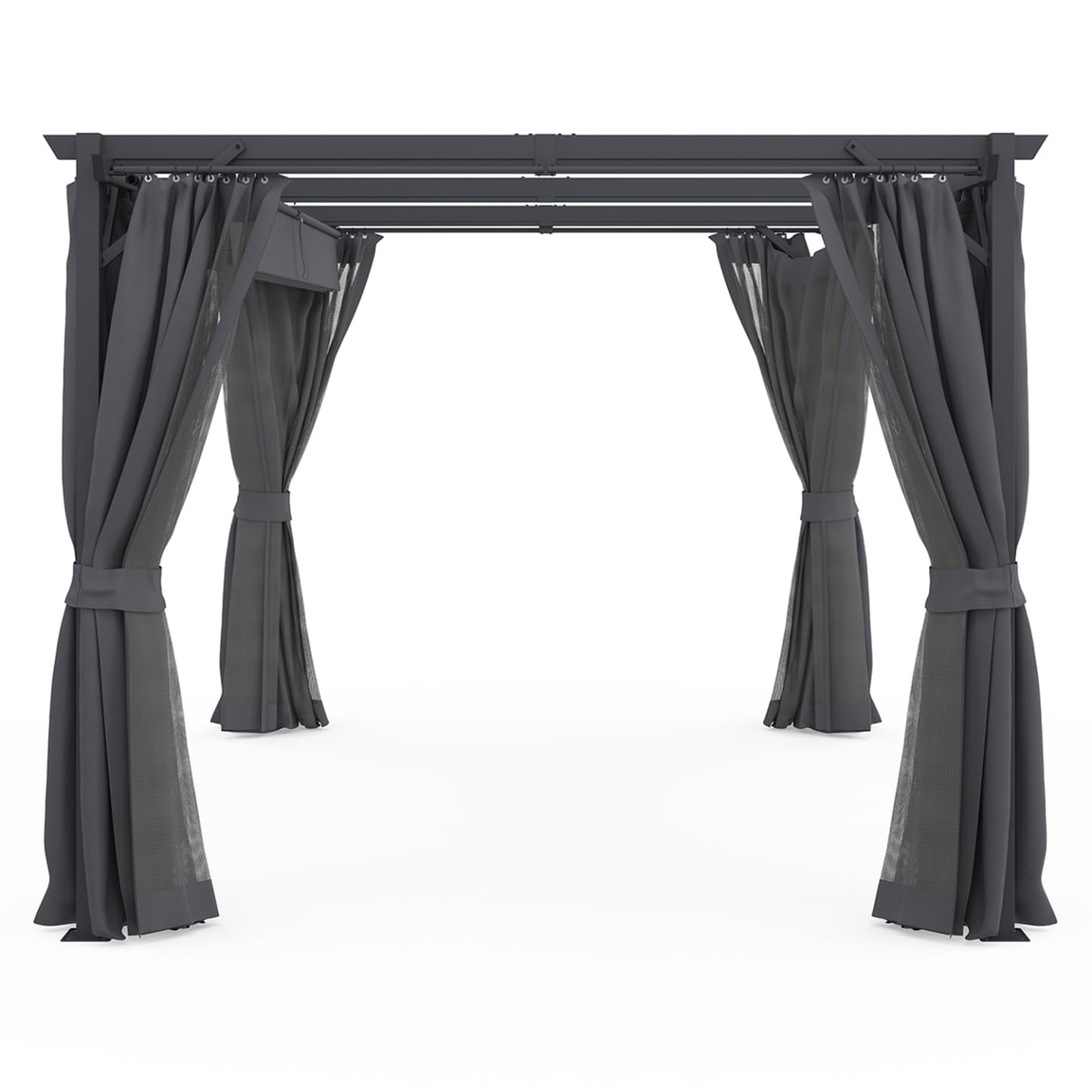 IDMarket - Pergola édition intégrale moustiquaire Toit rétractable 3x4M et 4 Rideaux Gris
