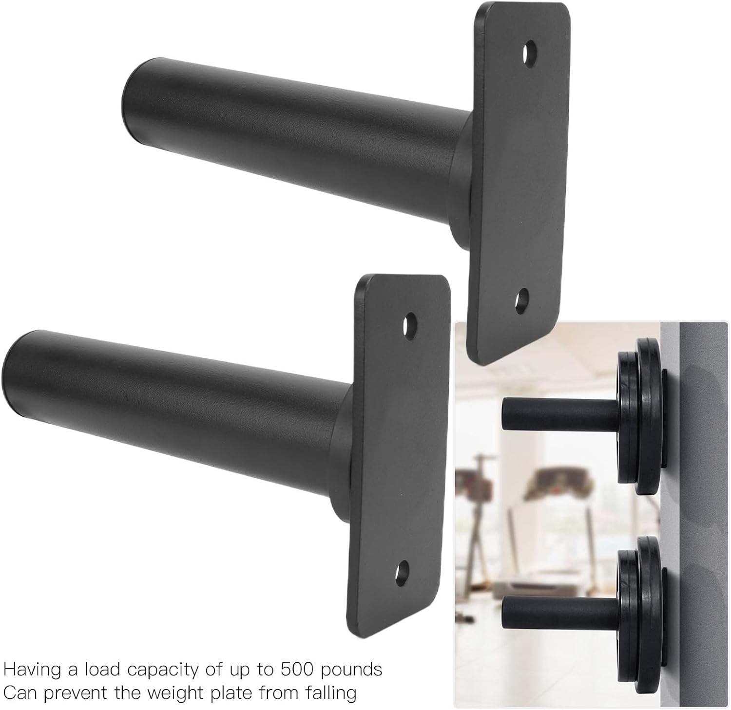 2pcs Steel Barbell Holder Wall Mounted Weight Plate Rack, Heavy Duty 500 lbs Capacity Barbell Board with Rubber Pads for Home Gym Organization
