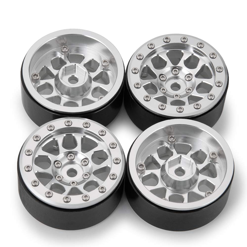 Benedict Harry 4PCS Metal 1.9" Heavy Duty Beadlock Wheel Rims for 1/10 RC Crawler Axial Scx10 II D90 TRX-4 Tamiya CC01 D110 (Silver)