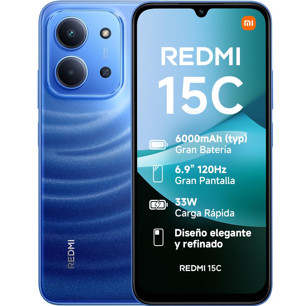 Xiaomi REDMI 15C Smartphone de 4+256GB Azul Pantalla de 6,9″ 120 Hz