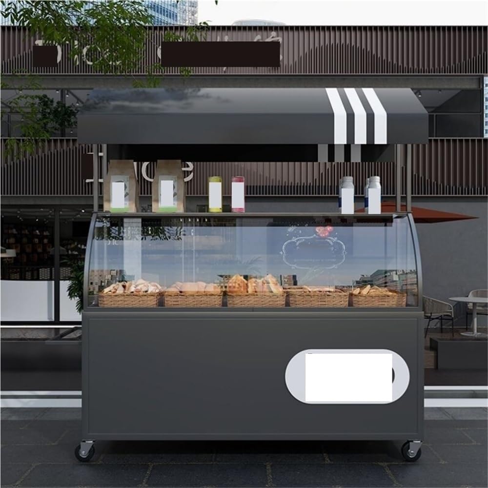Food Display Stand with Canopy, Metal Food Cart for Business, Mobile Dessert Stand on Wheels for Party and Outdoor Vendor(Black)