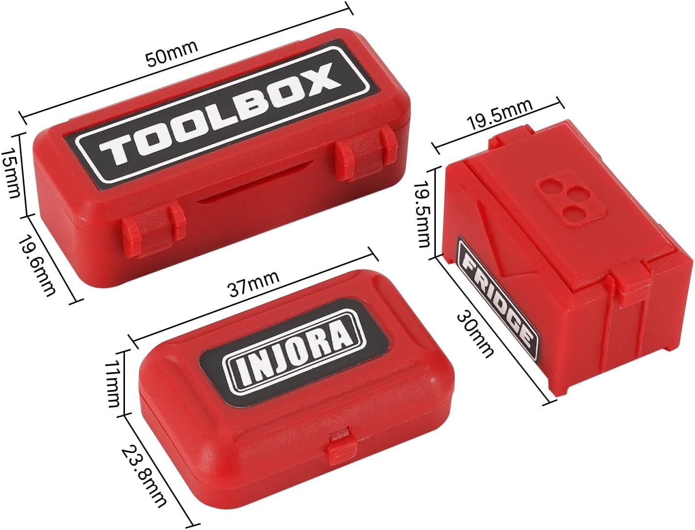 INJORA Scale Mini Tool Box Decoration Accessories for TRX4M SCX24 1/18 1/24 RC Crawlers Upgrade(Red)