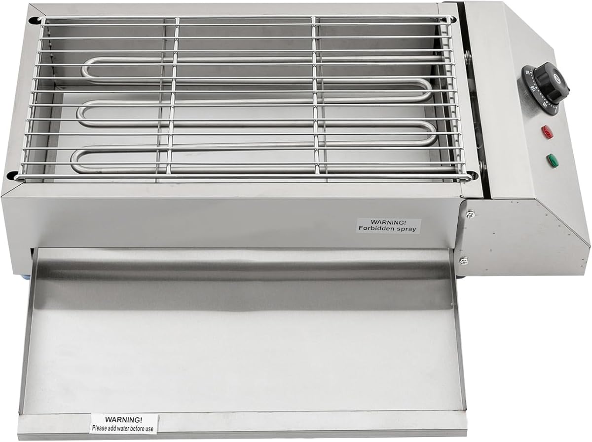 Parrilla eléctrica, parrilla eléctrica comercial para interior con control de temperatura a 572 °F, parrilla y placas de plancha extraíbles, parrilla portátil de acero inoxidable para horno