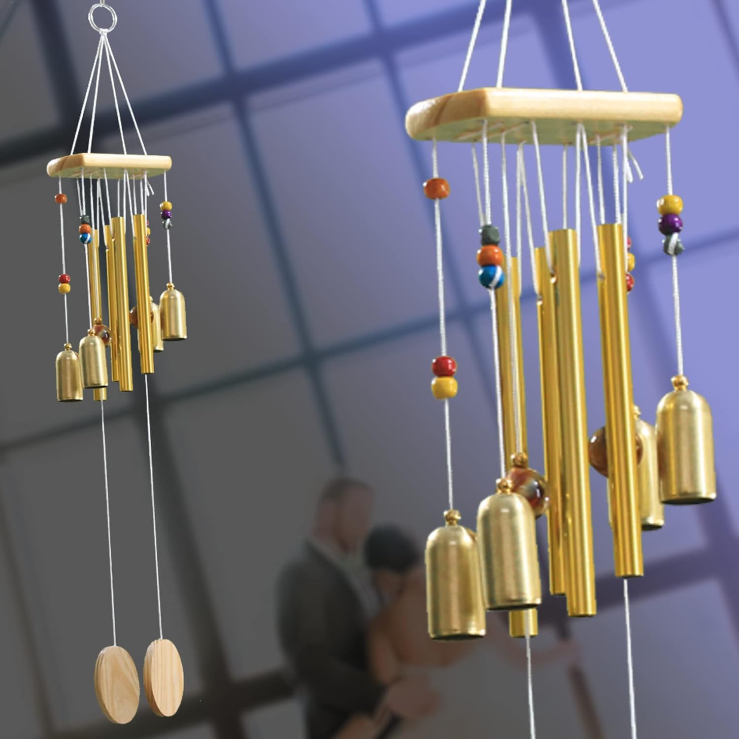AAKRITI 18 Inch Long 4 Pipe and 4 Bell Wind Chimes for Home Positive Energy | Home and Office Door Decor Item (Gold)-image-36