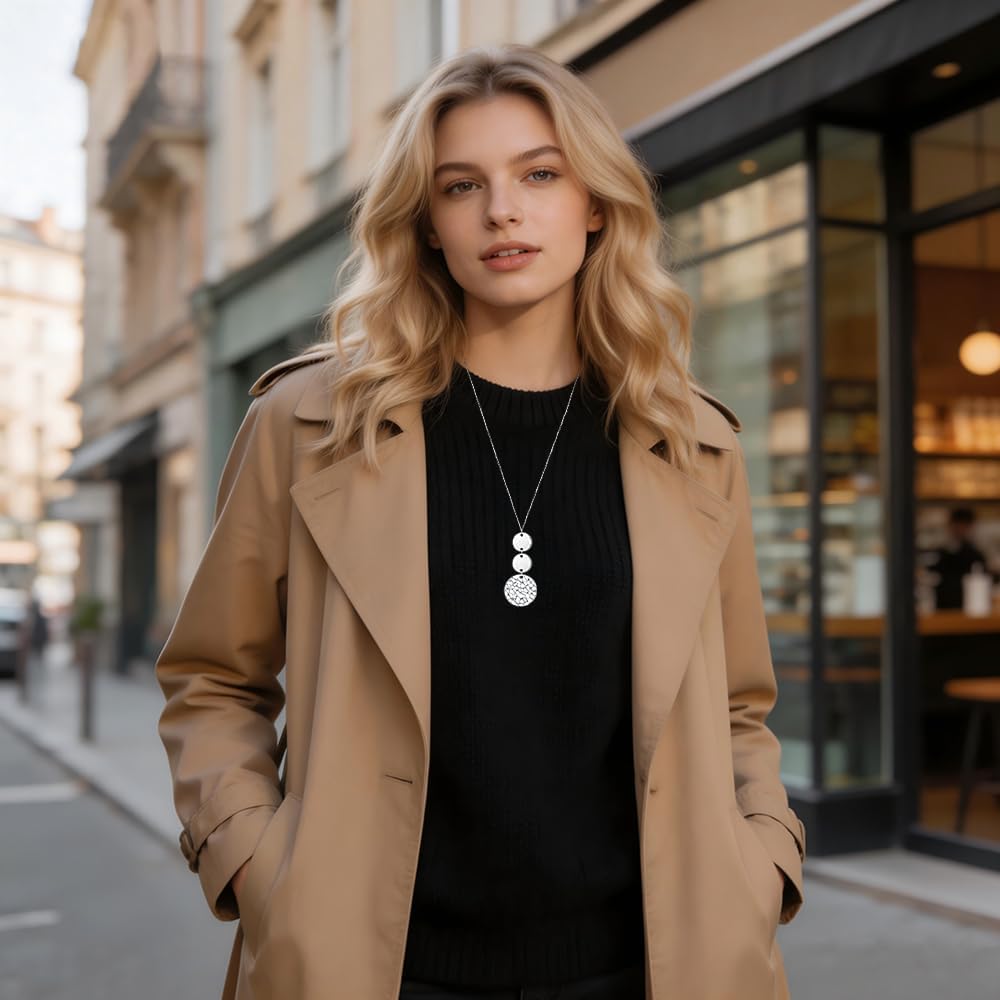 Long Necklaces for Women Sterling Silver Long Silver Necklace Trendy Boho Disc Sweater Pendant Jewelry Gifts for Her Adjustable Chain
