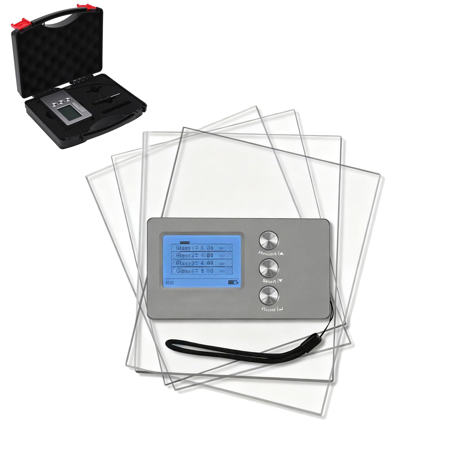Medidor de espesor de vidrio aislante con caja de almacenamiento, medidor de espesor de vidrio de alta precisión con pantalla HD for instrumentación de medición.