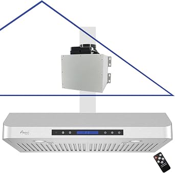 Awoco RH-SP06-RR Super Quiet Split Stainless Steel Range Hood, 4 Speeds, 800CFM, 3-1/4 x 10 Rectangular Rear Vent with LED Lights 30"W Rect Rear Vent
