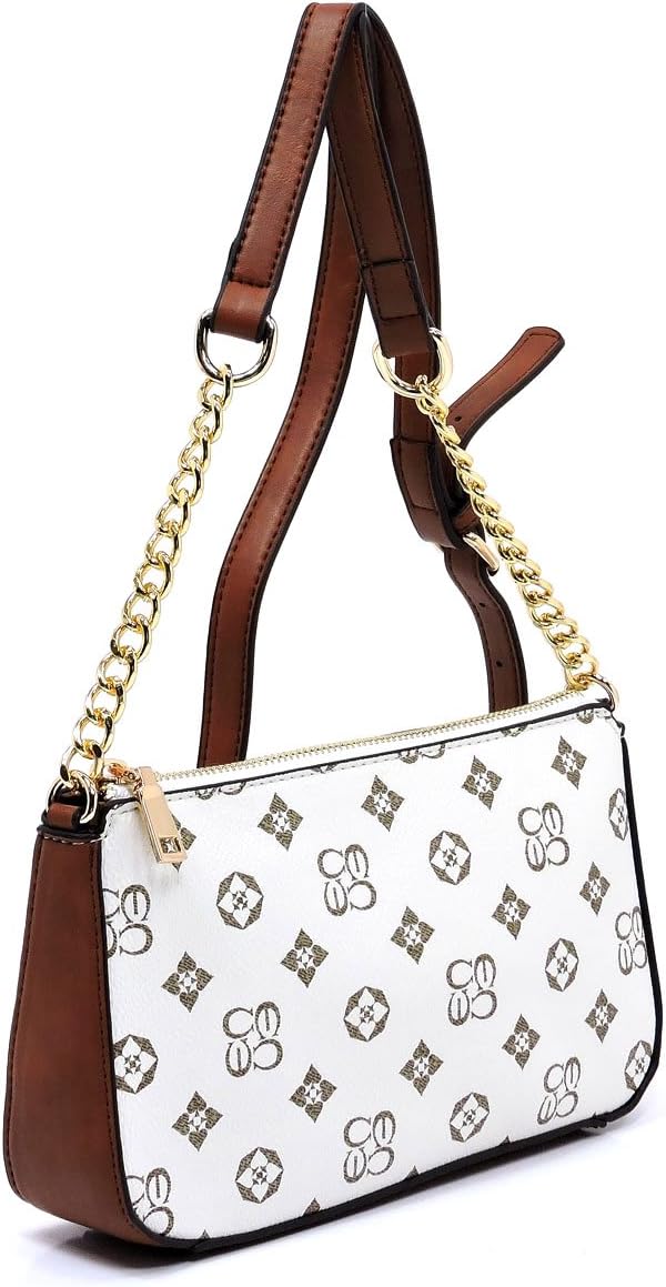 Monogrammed signature cross body bags mini handbags with chain detailed shoulder (Ivory/Tan-AO)